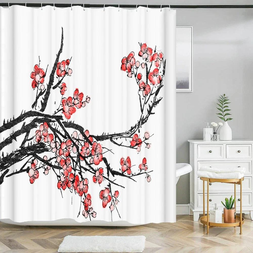 Elegant Chinese Landscape Print Waterproof Shower Curtain - Stylish,Durable &Easy-Care Choice for Multiple Bathroom Décor Themes