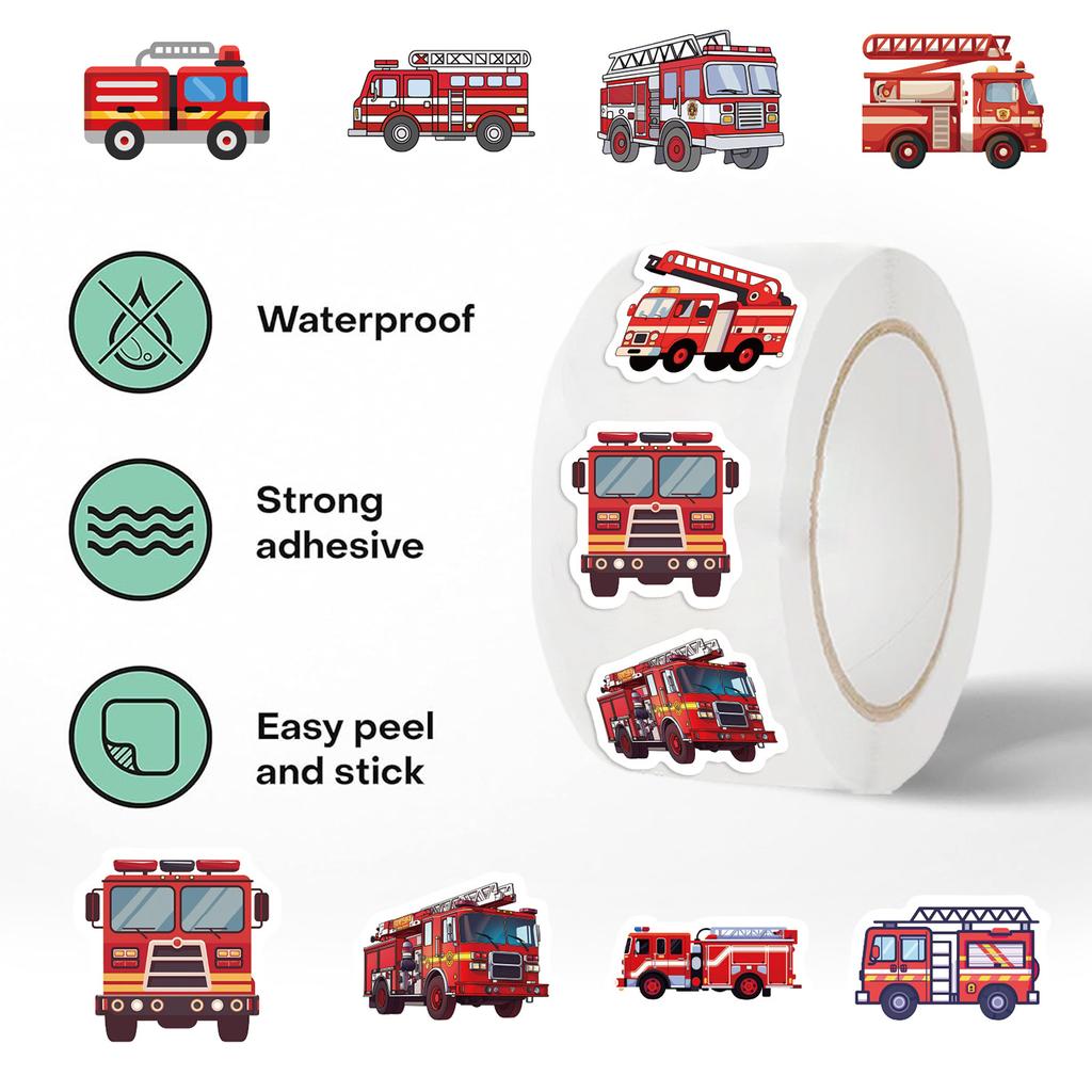 500PCS Fire Truck Roll Stickers Graffiti Cartoon Art Gift Scrapbooking Living Room Phone Community Skateboard Nostalgia Sticker