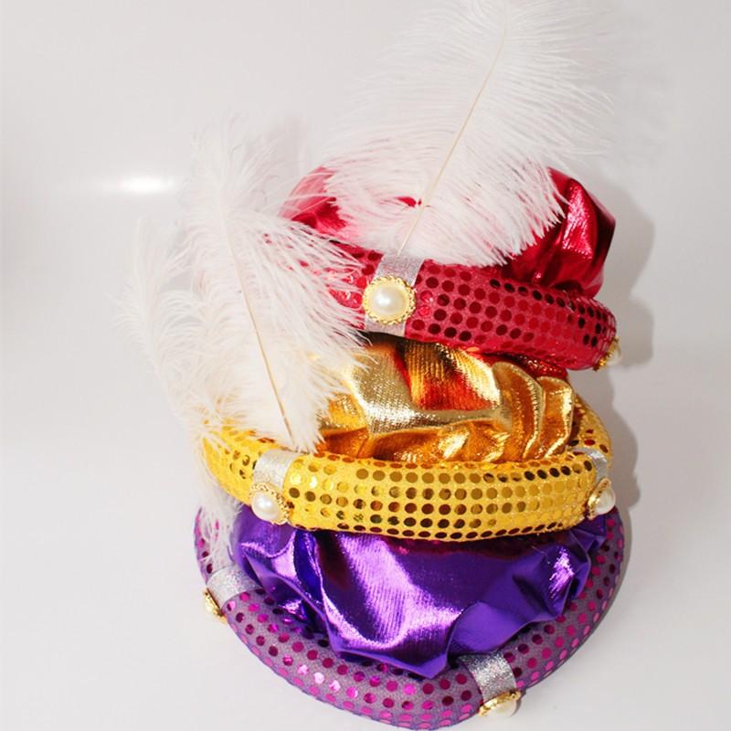 Costume Ball Aladdin Hat for Adults and Children, Festival Party Performance Props, Feather Halloween Hat