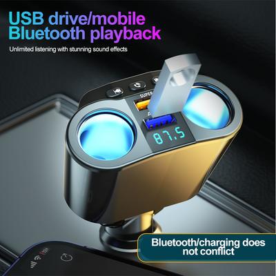 Splitter Accendisigari per Auto Caricabatteria per Auto Doppia USB Ricarica Rapida Presa 12V/24V Chiamata Vivavoce Bluetooth Trasmettitore FM Auto