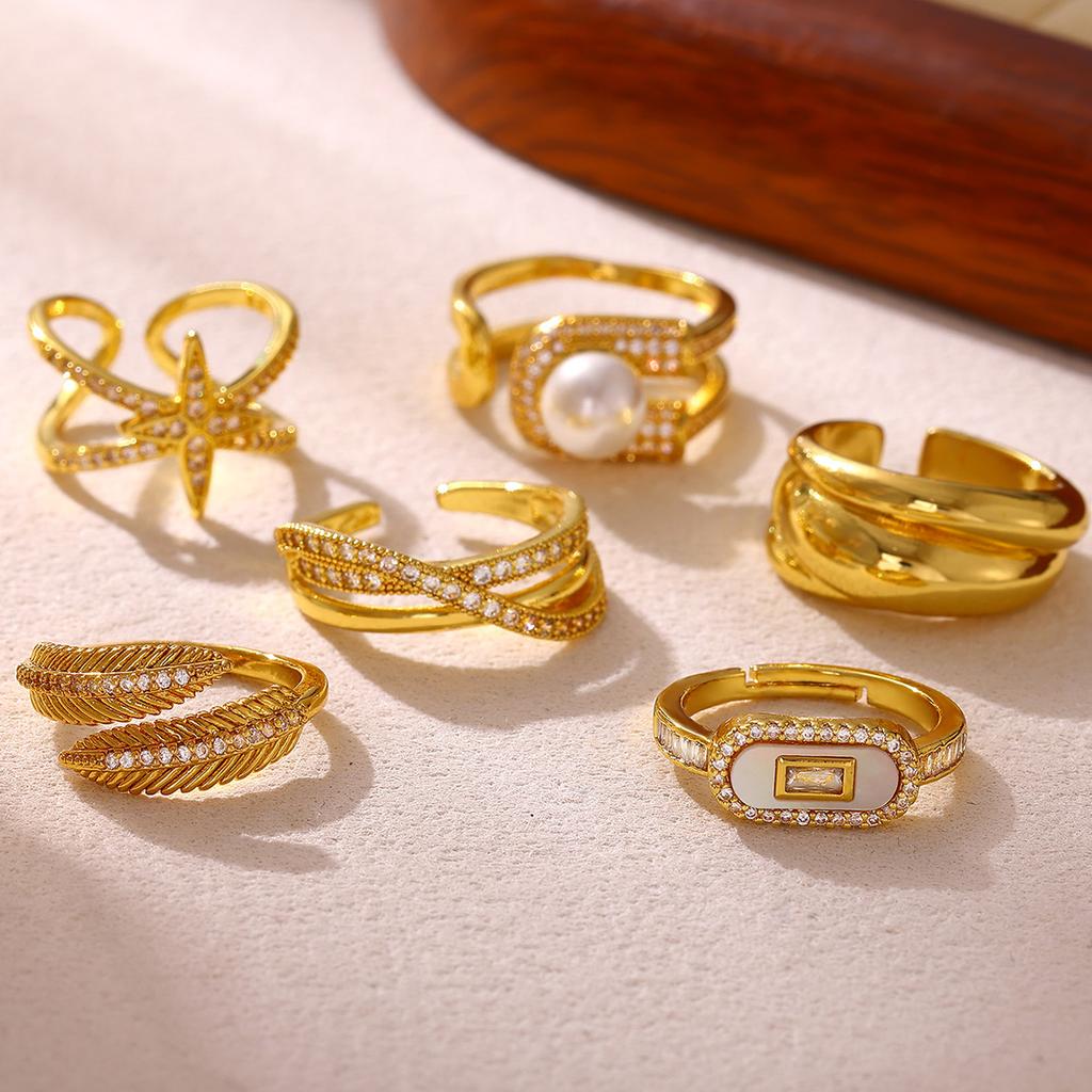 Geometric Knot Gold Color Rings For Women Wedding CZ Leaf Ring Punk Star Personalization Open Anillos Birthday Jewelry Her Gift