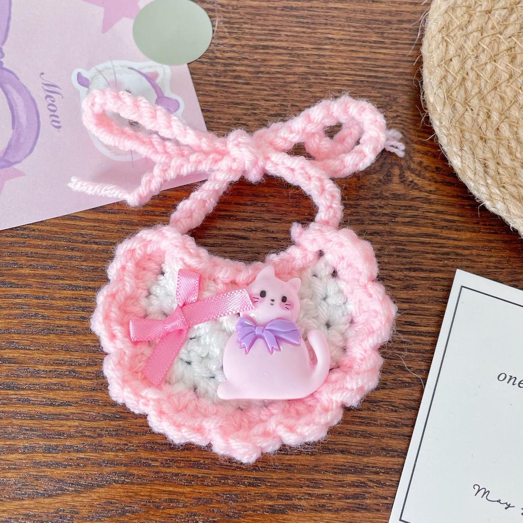 Peanut & Penguin Pattern Hand‑Crocheted Mini Pet Bib Cute Cartoon Saliva Towel for Kittens Small Dogs