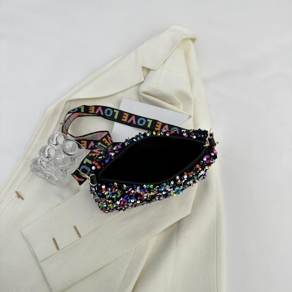 Yogodlns Luxury Women Sequins Wide Strap Shoulder Bag Fashion Shine Casual Crossbody  Bag Female Hip Hop Belt Bags Trend