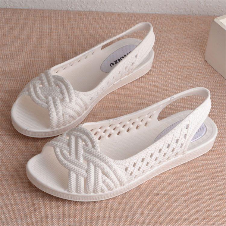 

Пластиковые цельнолитые сандалии женские белые туфли медсестры противоскользящие перфорированные туфли перфорированные дышащие пляжные туфли 38 белый