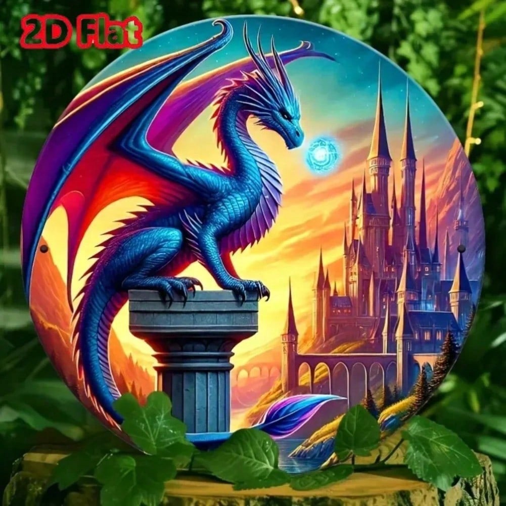 Vintage Castle Guardian Dragon Metal Sign, Fantasy Home Wall Decor 20x20