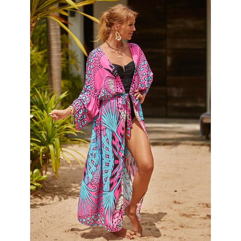 Plus Size Women's Print Bikini Sunblock Beach Holiday Cardigan Beach Cover Up