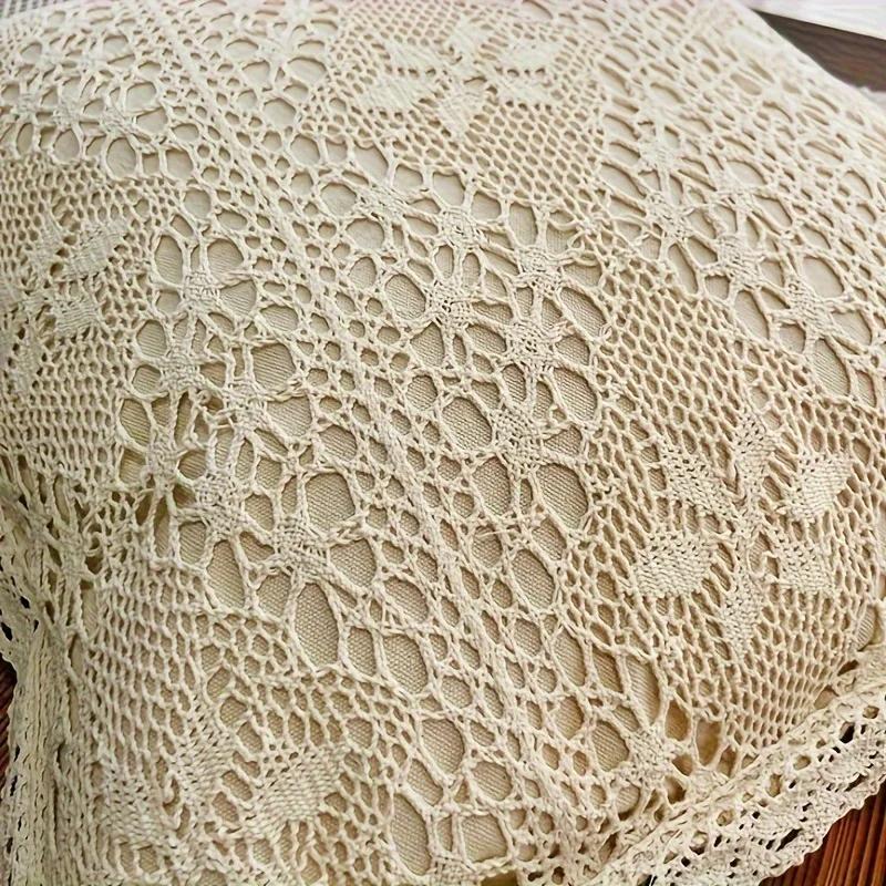 50x50cm Cotton Pillow Cover Throw Pillowcase Vintage Handmade Crochet Floral Pattern Zippered Cushion Case Sofa Hand Wash Only