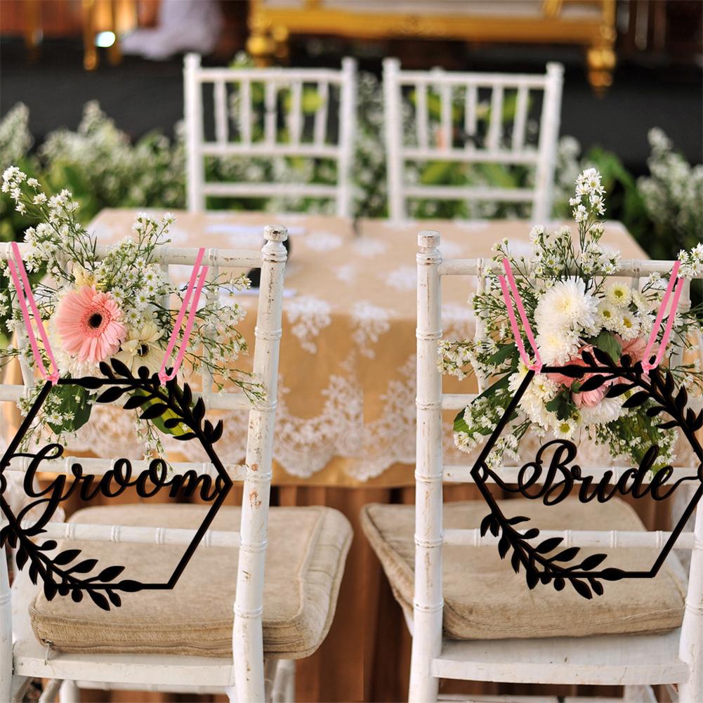 1 Pair Wooden Chair Sign Bride Groom Sign Chair Decor Chair Back Hanging Pendant For Wedding Decorations