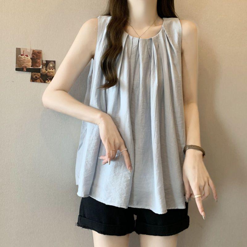 Plus Size Sleeveless Round Neck Vest - Summer 2026 Loose Slimming Top for Women