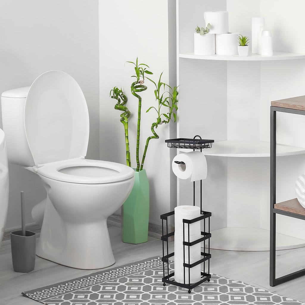 Freestanding Toilet Paper Holder Tissue Rack Stand Dispenser with Storage Shelf