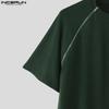 INCERUN Men Round Neck Short Sleeve Zipper Casual Fitted T-shirts