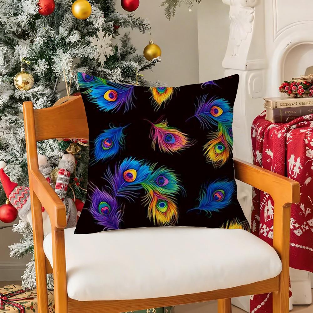 Peacock FASHION Pillow Case Silky Short Plush With Invisible Zipper Dustproof Sofa Cushion Cover For Home Decor