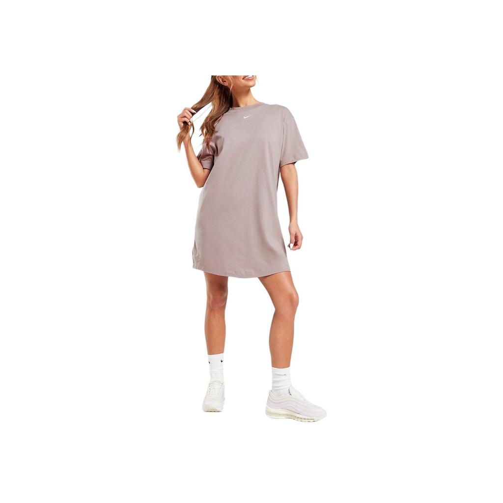 Nike Solid Color Logo Print Pullover Short Sleeve Dress Women Dresses Gray Brown DV7882-272