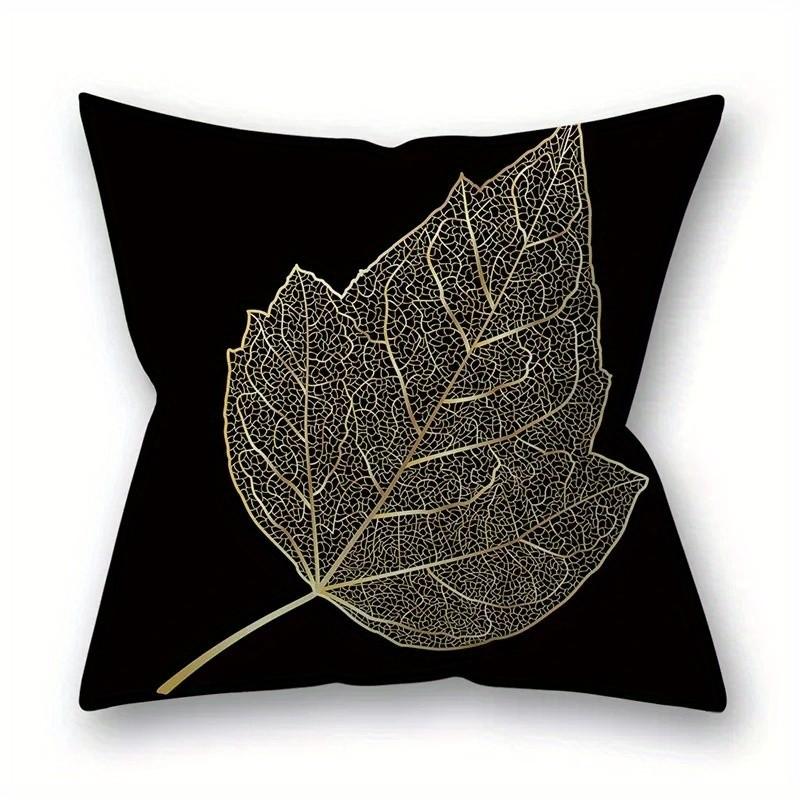 Golden Leaves and Feathers Pattern Pillow Covers Pattern Cushion Cover Suitable for Sofa Bedroom Car Pillow Cover