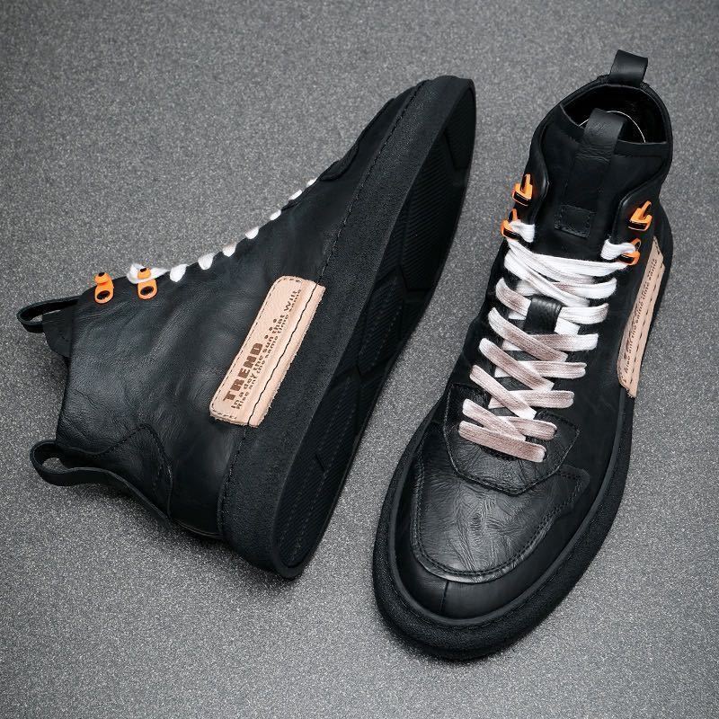 Men Shoes Winter Sneakers Medium-cut Boots Male Vintage Leather Handmade Boots Men's Sneakers Retro Frosty Boots Big Sized44