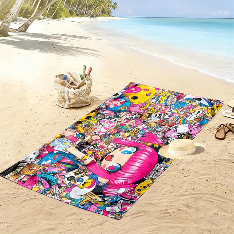 Cute Cartoon Doodle 2D Flat Print Beach Towel, Large Soft Quick Dry Towel for Beach Camping Swimming.MSTJ0918471