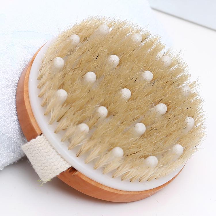 Wooden Boar Bristle Bath Brush with Long Handle for Scrubbing and Massage