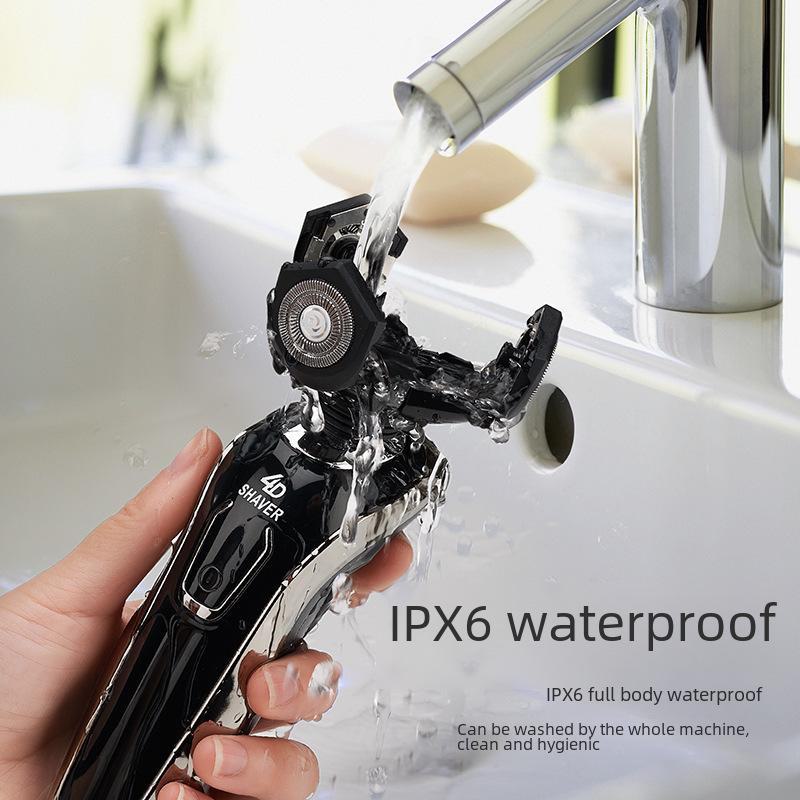 Rechargeable Waterproof Three-Blade Electric Shaver with Digital Display