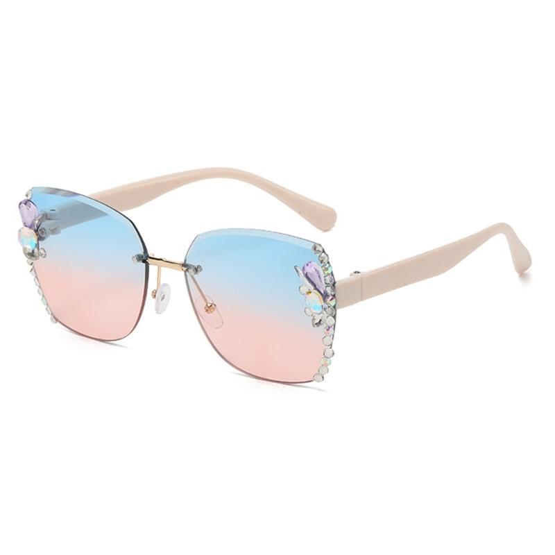 Crystal Rimless Sunglasses Small Face Rhinestone Bling Sunglasses Diamond Crystal Sunglasses Gradient Shade UV Sunglass
