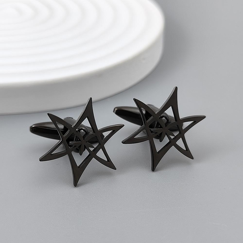 Hexagonal star gold-plated cufflinks, black stainless steel cuffs, men's shirt button accessories, business formal wear