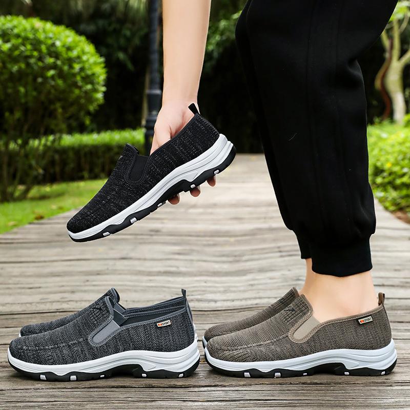 Men's shoes Men's casual shoes Breathable mesh shoes Soft sole Comfortable father shoes One pedal Men's single shoes Versatile flying woven shoes