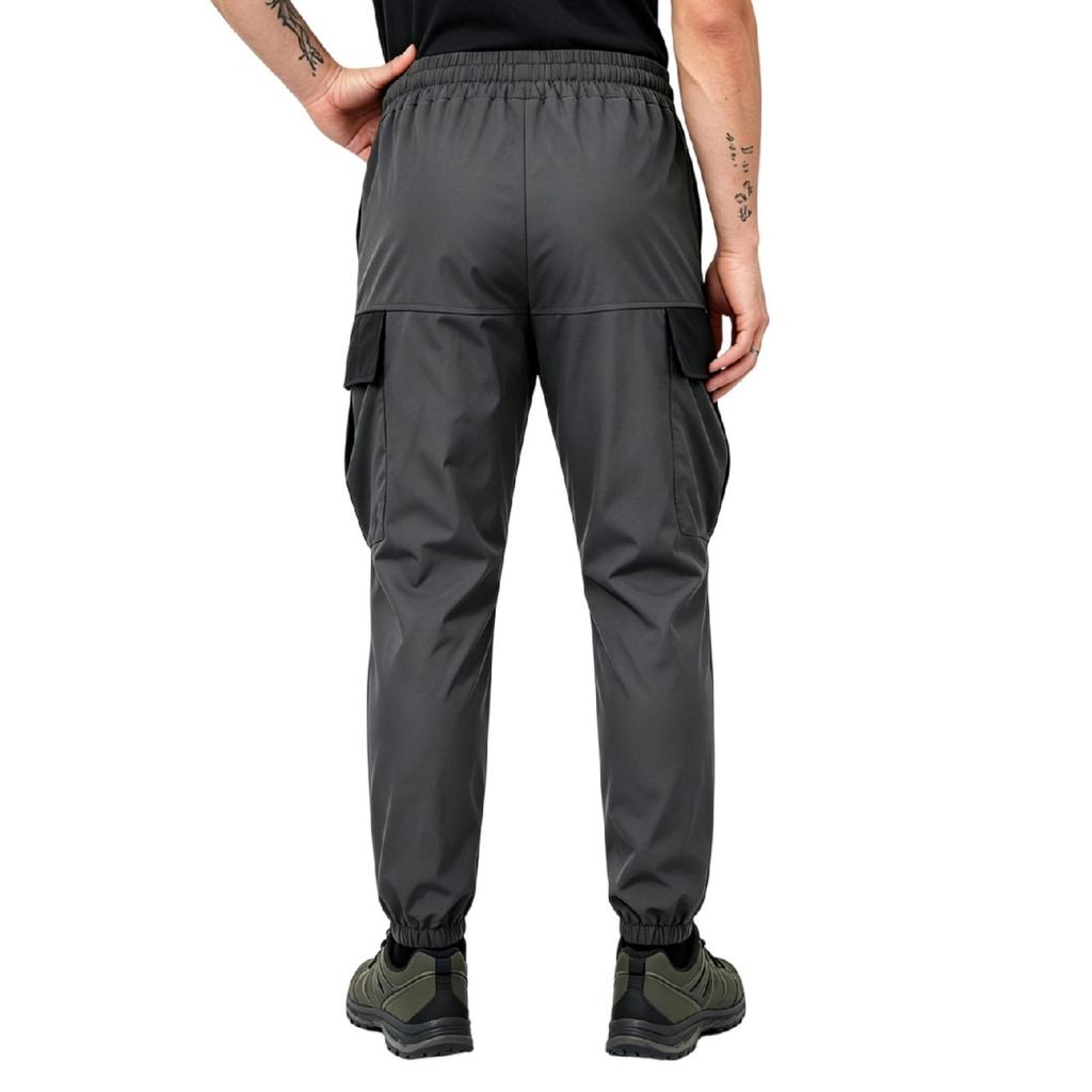 Men's Tapered Cargo Pants with Color Block Pockets and Elastic Waist, Outdoor Casual Work Pants