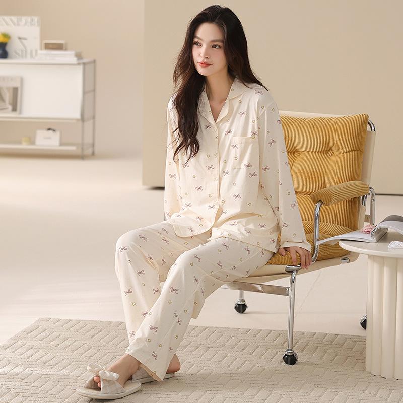 1011 New Pajamas Women's Spring and Autumn Cotton Long Sleeve Fashion Simple Autumn and Winter Universal Homewear Set