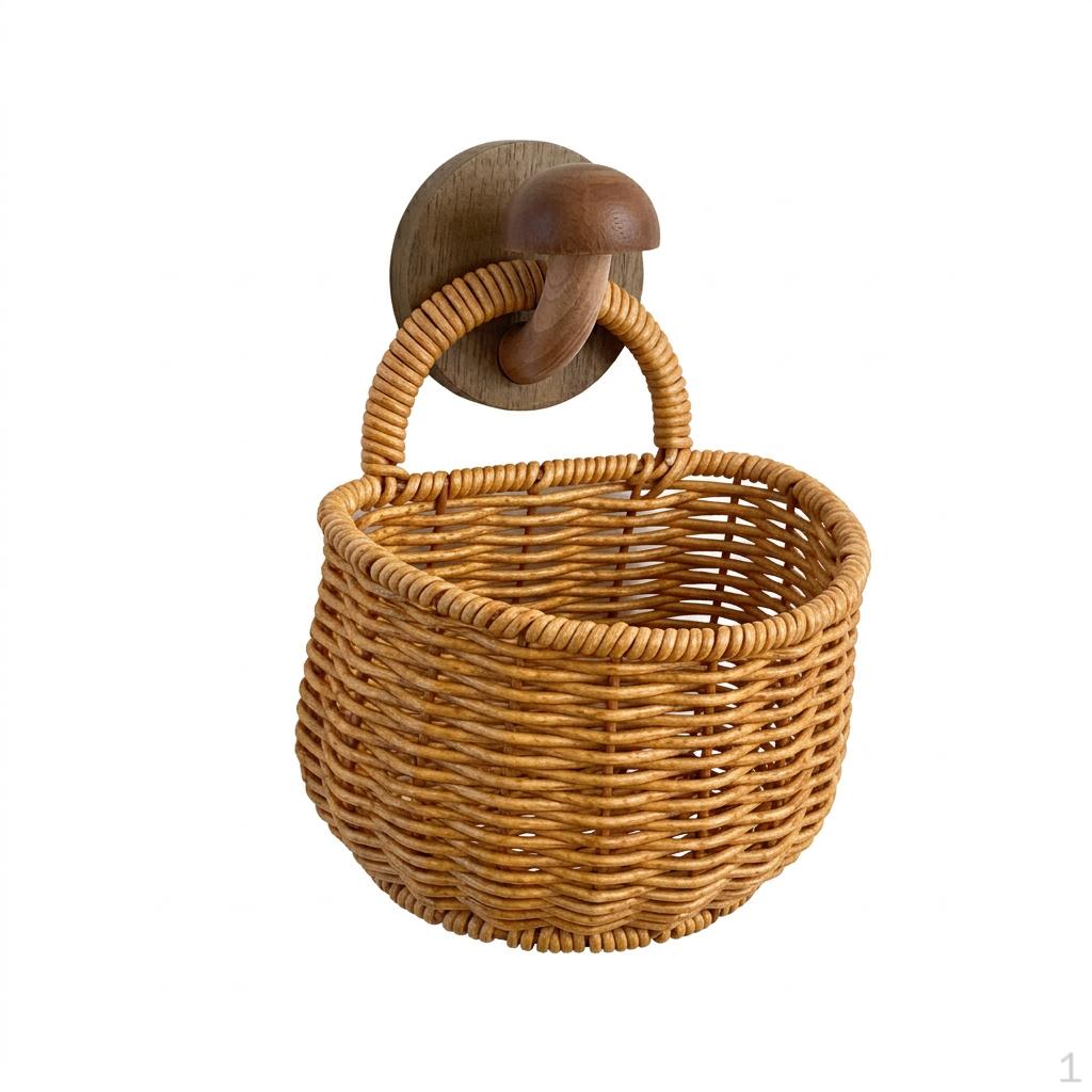 Retro Imitation Rattan Wall Basket, Japanese Hanging Storage Woven Basket for Makeup,