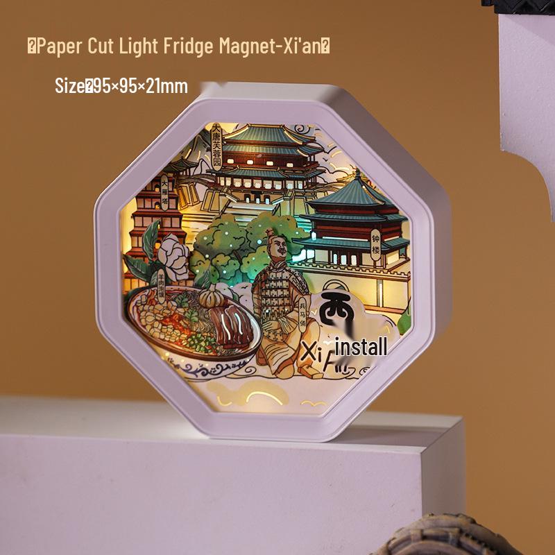 Guochao Paper Sculpture Fridge Magnet Souvenirs for Tourist Attractions