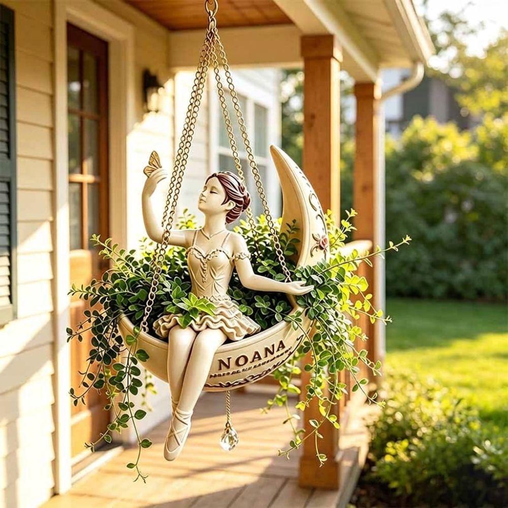 Resin Ballet Dancer Hanging Planter Fairy Hanging Plant Basket Home Balcony