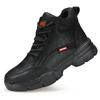 Fashion Waterproof Work Boots Men Steel Toe Boots Black Leather Safety Shoes High Top Winter Working Shoes Security Protective Boot