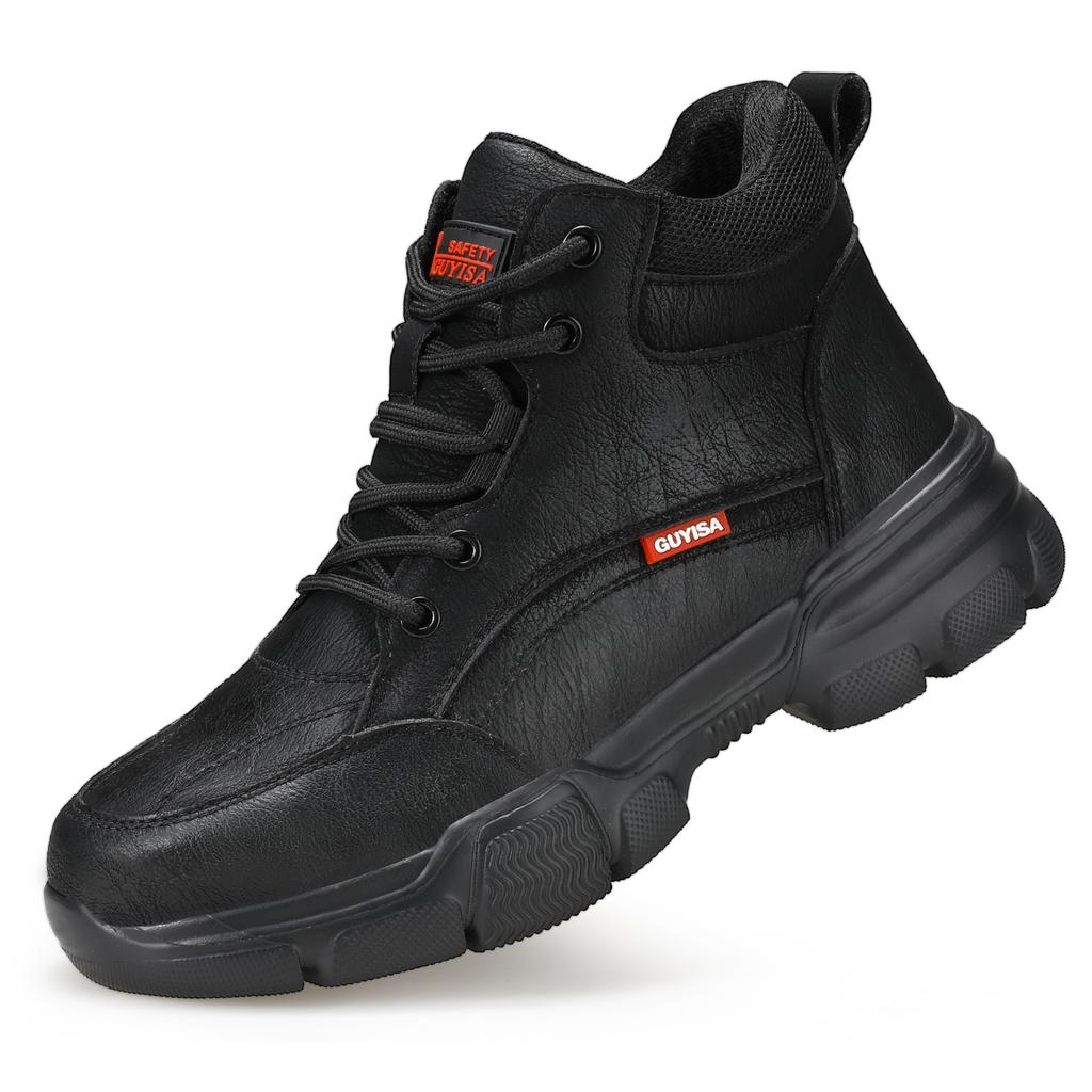 Fashion Waterproof Work Boots Men Steel Toe Boots Black Leather Safety Shoes High Top Winter Working Shoes Security Protective Boot