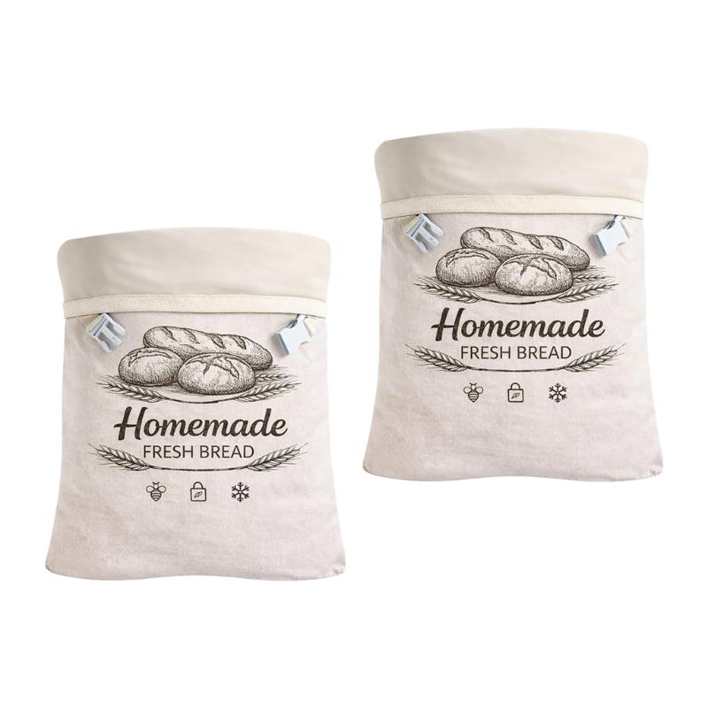 Washable Bread Storage Bag Cotton Outer Bag with Side Clip Closure for Countertop and Freezer Family Loaf Storage