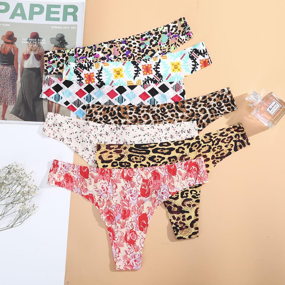

Женские сексуальные ледяные шелковые леопардовые трусики бесшовные Т-образные низкие стринги