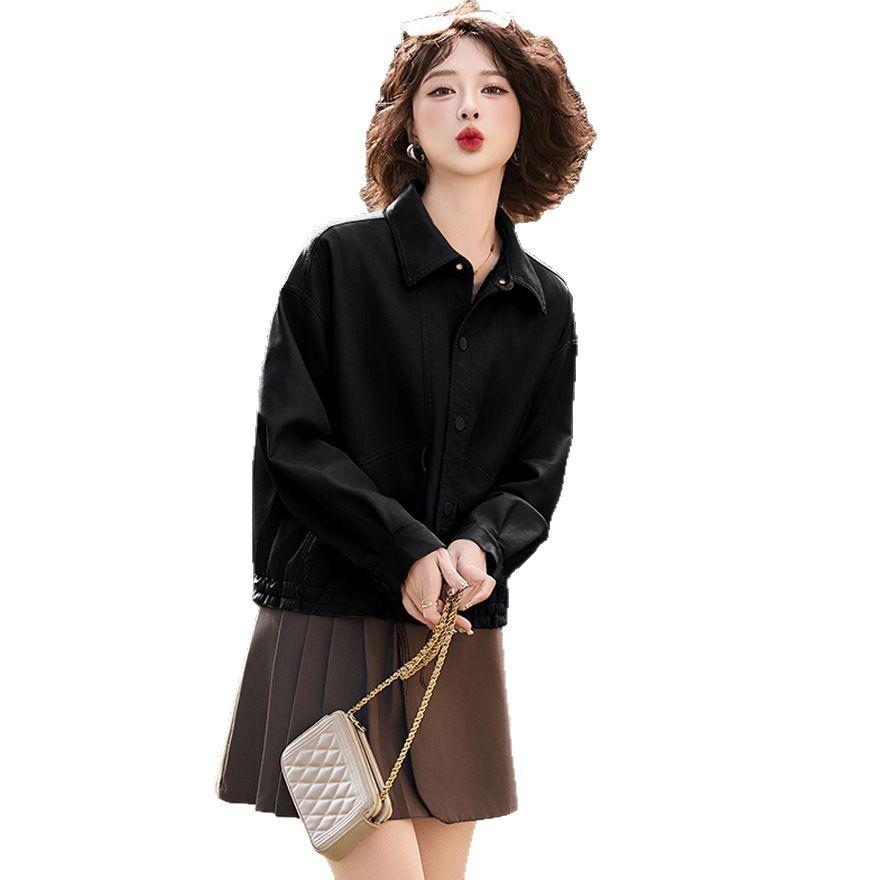Fashion leather jacket women's short spring and autumn new popular beautiful top casual loose motorcycle jacket