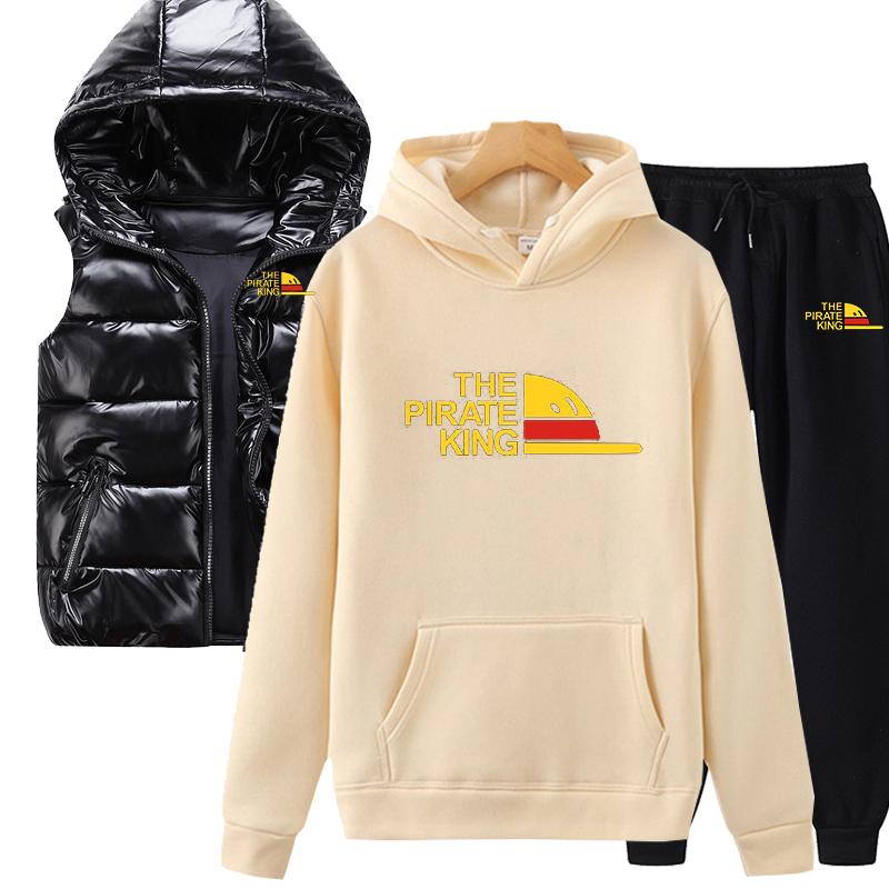 

Мужские Женские Спортивные Костюмы Толстовка с Капюшоном+Хлопковая Жилетка+Спортивные Штаны Набор из 3 Предметов Зимний Теплый Повседневный Худи Спортивный Костюм Hombre XL хаки