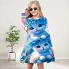 Girl Casual 3D Print Pink Cat Round Neck Long Sleeve Dress Kid Princess Dress