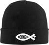 Black Knitted Beanie with Faith Over Fear  Cross Patch Religious Inspirational Winter Warm Skull Cap for Unisex Women