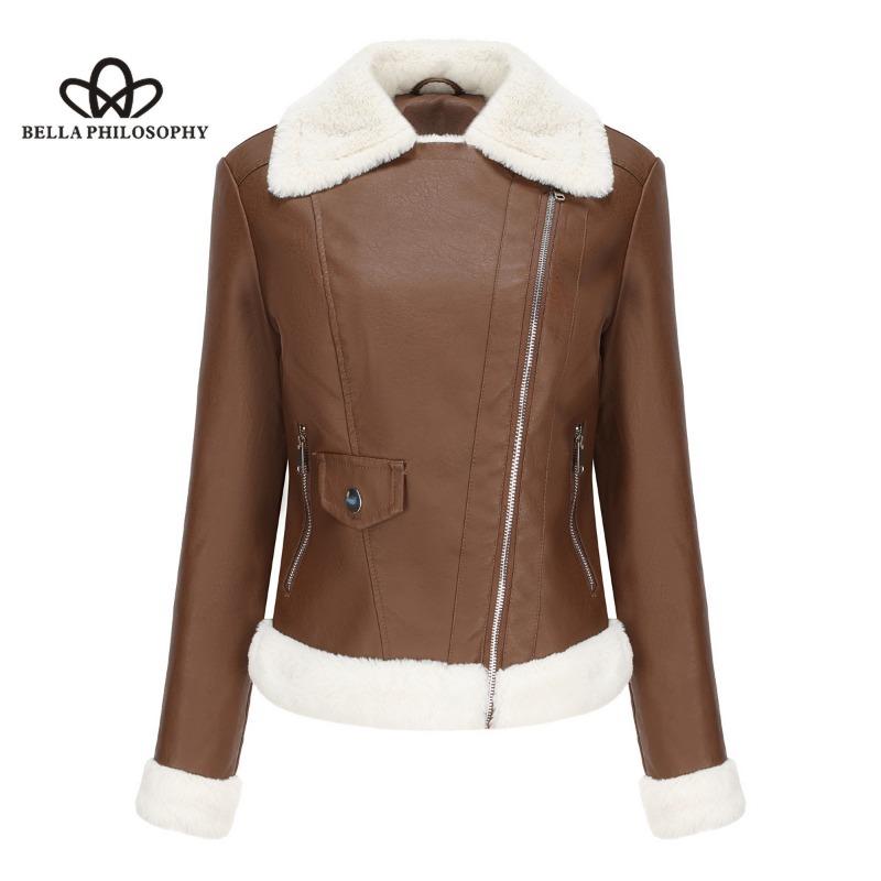 Fall Winter New Padded Leather Jacket Women Warm Long-sleeved Lapel Coat Casual Jacket Women's Jacket