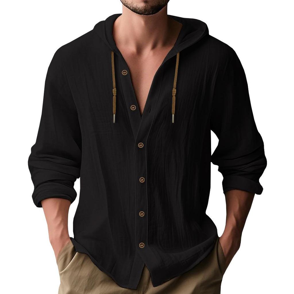 Men's Casual Hooded Long-Sleeve Cotton Linen Shirt - Versatile Fashion Trend