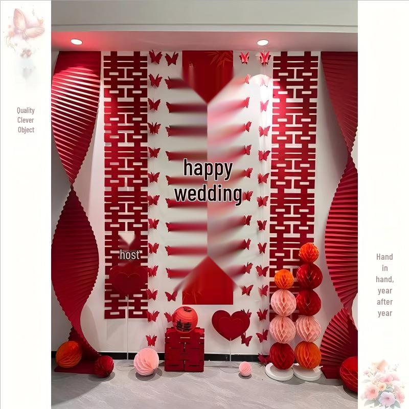 Wedding Ceremony Hanging Cloth Banner Set - Double Happiness Backdrop & Room Decor