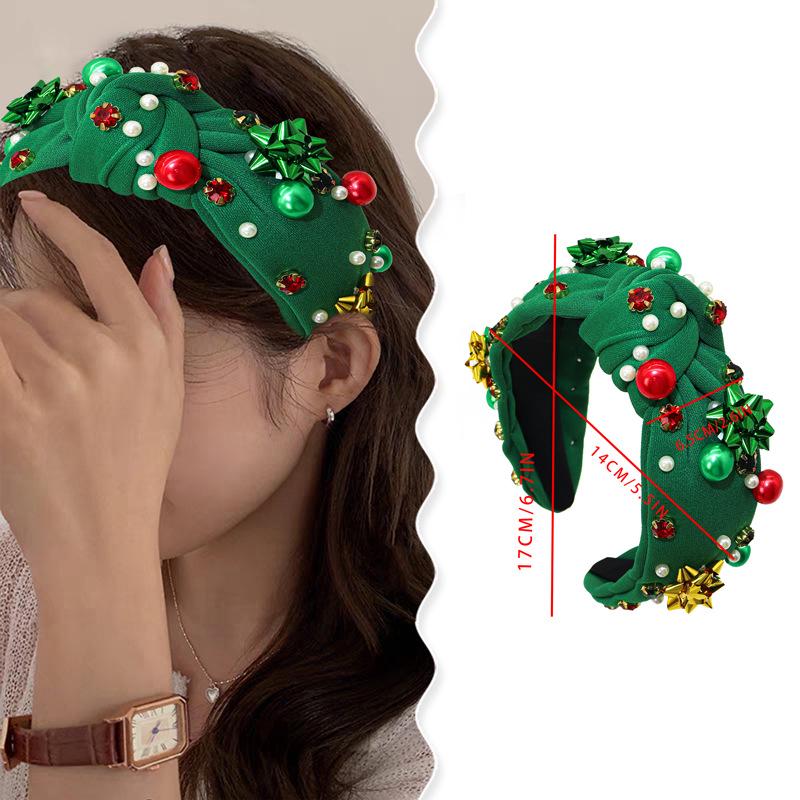 European & American Christmas Pearl Flower Headband - Red & Green Trendy Accessory for Women