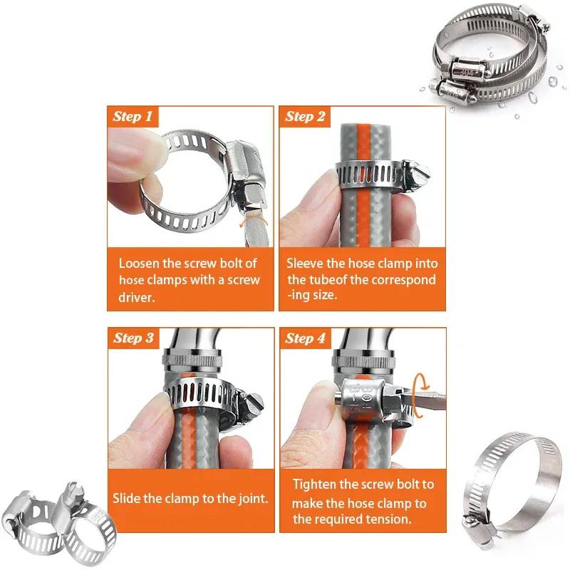 5-10pcs Stainless Steel Hose Clamp Adjustable 8-152mm Worm Gear Hose Clamp, Metal Pipe Clamp for Pipe