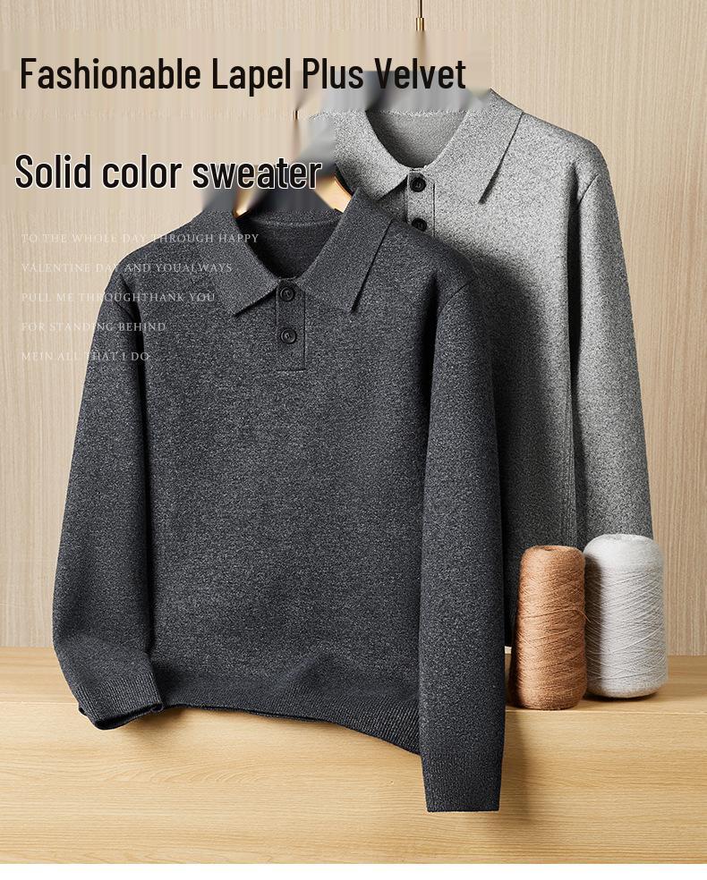 Fat Brother 2025 Plus Size Men's Polo Collar Fleece Knitwear - Thick Winter Woolen Layer
