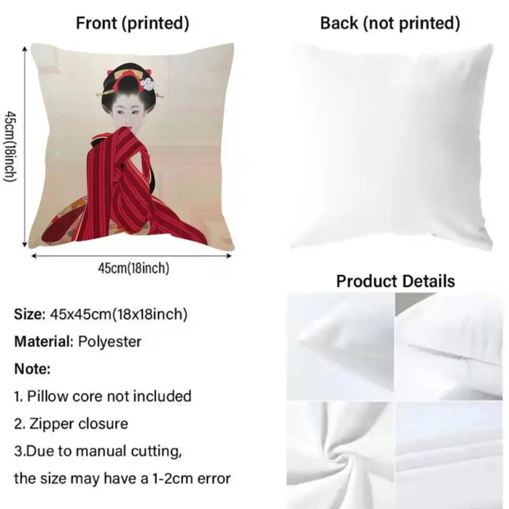Japanese Lady Classic Cushion Cover Pattern Printed Pillowcase for Living Room Sofa Cushion Cover & Bedroom Decor