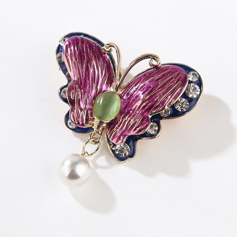 Kleiner frischer emaillierter Schmetterlingsanhänger mit Öltropfen, zweilagig, Brosche mit Katzenaugenstein, Legierung, Strass, Damenbrosche, Schmuck