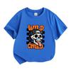 Kids Boys Girls 100% Cotton Crew Neck Short Sleeve T-Shirt, Cool Wild Child Skull Pattern Casual Breathable Tee, Fashion Streetwear Top for Daily Play