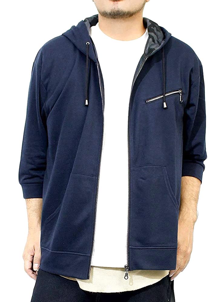 One Colors Plus Size Camouflage Fleece Sleeve and Navy Men's Sweatshirt, Lining, 3/4 Hoodie, Shorts, (3/4 Sleeves)