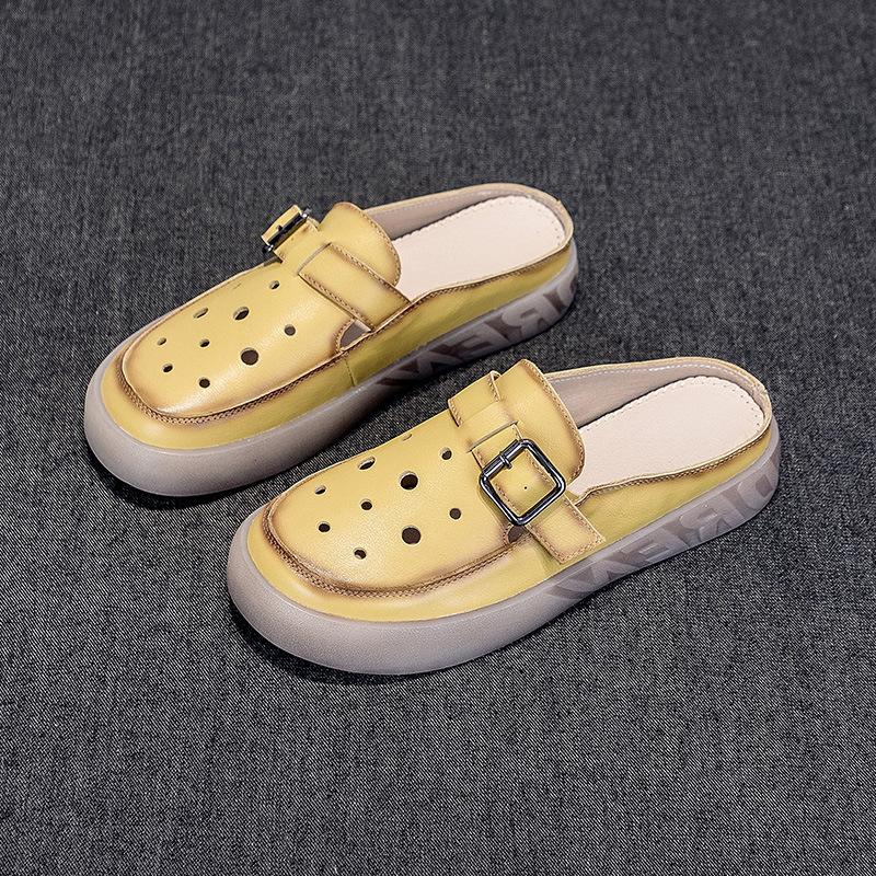 Leather Bag Head Half Slippers Women's Shoes Summer Wear New Nurse Work Shoes Fashionable Versatile Women's Sandals Soft Sole