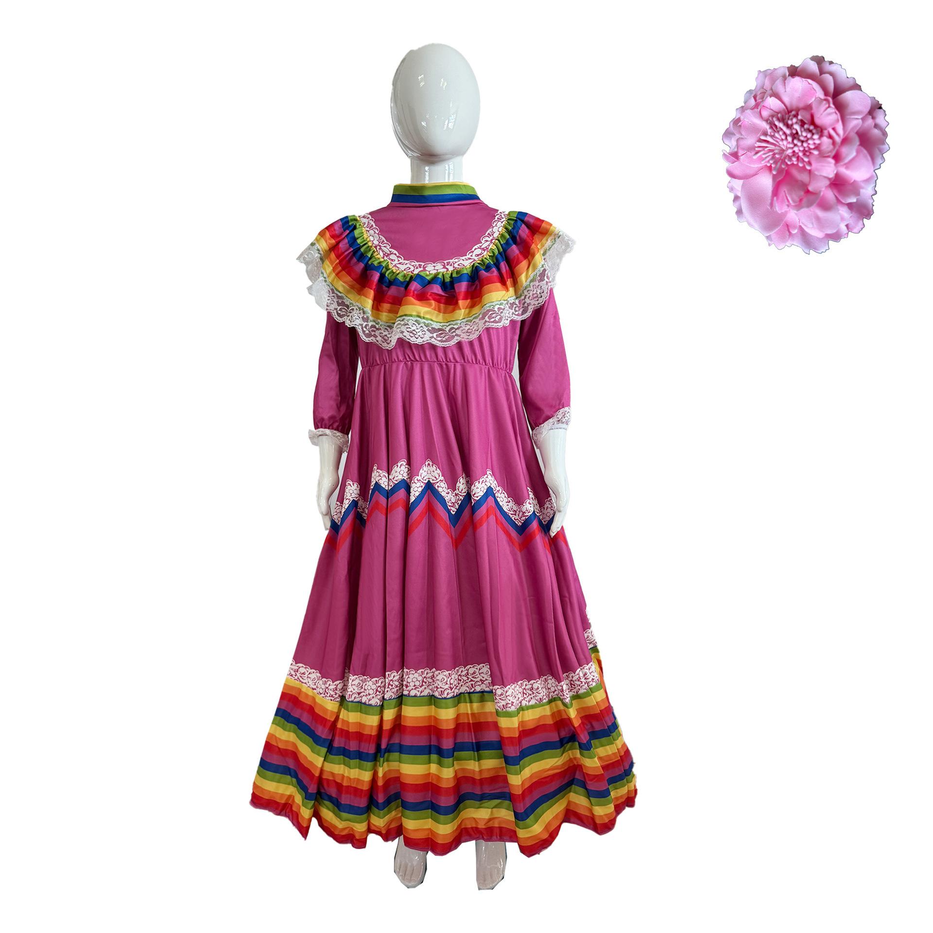 

Дитяча мексиканська сукня з довгим рукавом, круглим вирізом, вільна, з принтом, довга M рожевий червоний колір